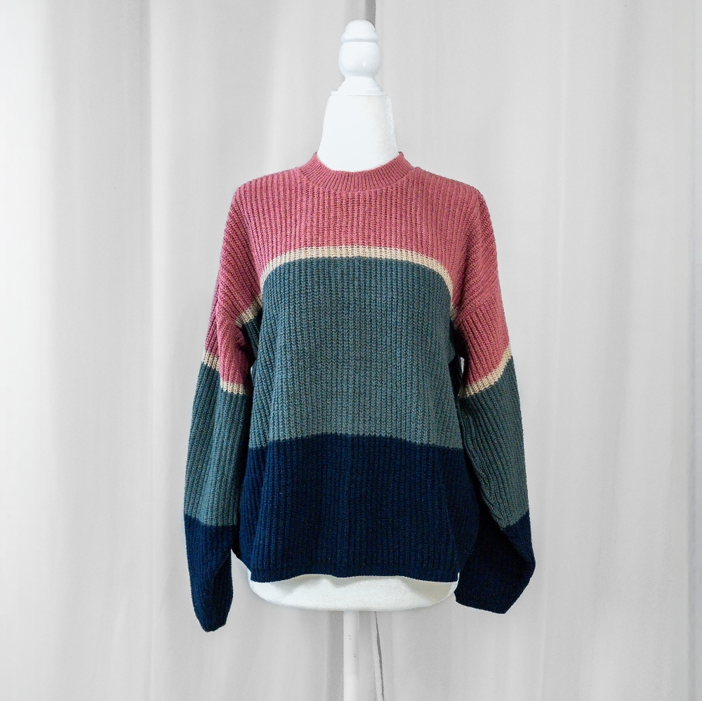 Vintage 90s Mockneck Chunky Knit Sweater Colorblock